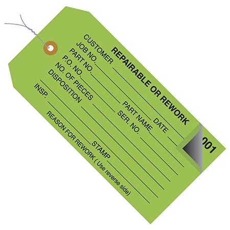 Bsc Preferred 4 3/4 x 2-3/8'' - ''RePairsable or Rework'' Inspection Tags 2 Part-Numbered 000-499-Pre-Wired, 500PK BUY00030771